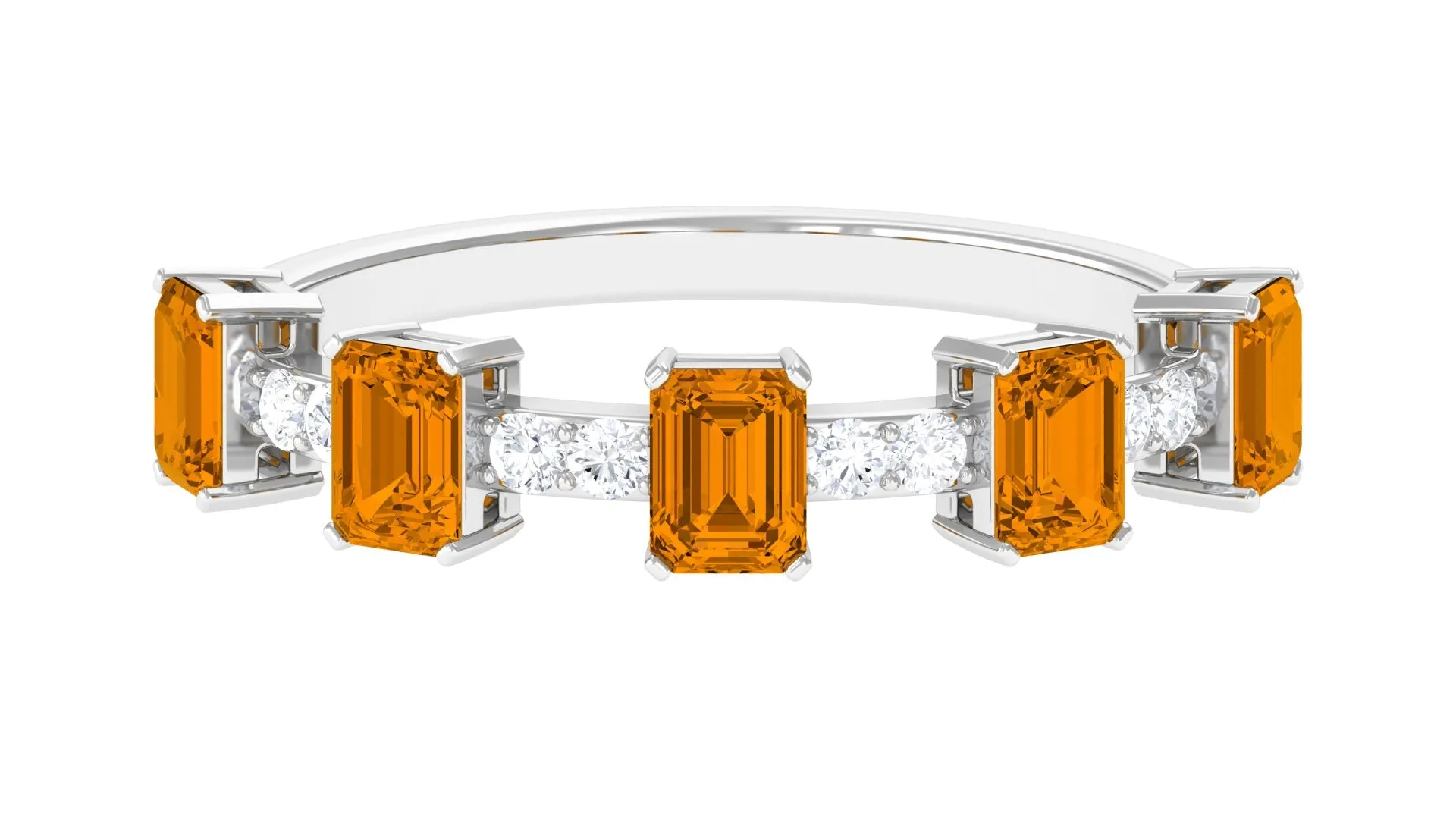 Genuine Citrine and Diamond Semi Eternity Ring in Prong Setting