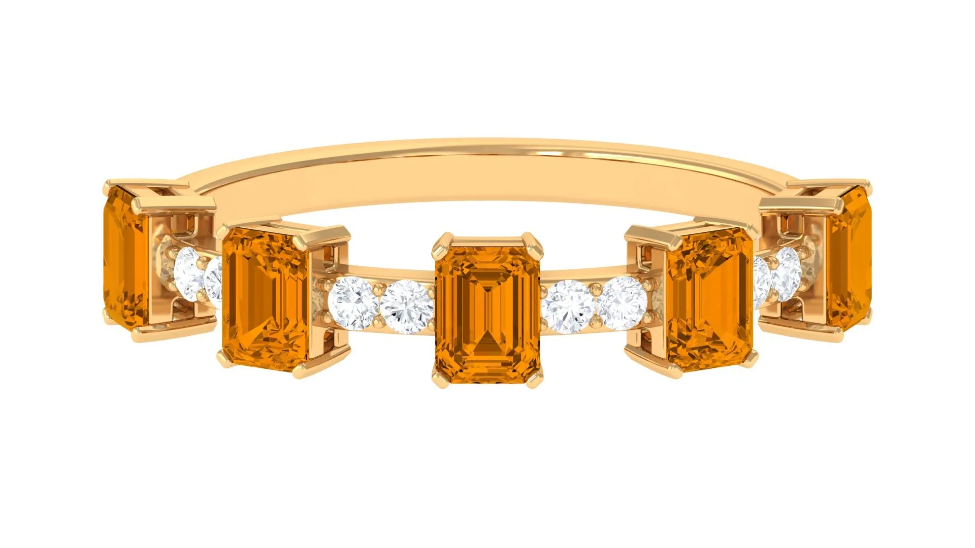 Genuine Citrine and Diamond Semi Eternity Ring in Prong Setting