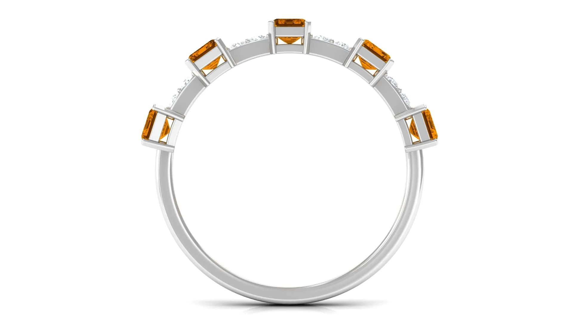 Genuine Citrine and Diamond Semi Eternity Ring in Prong Setting