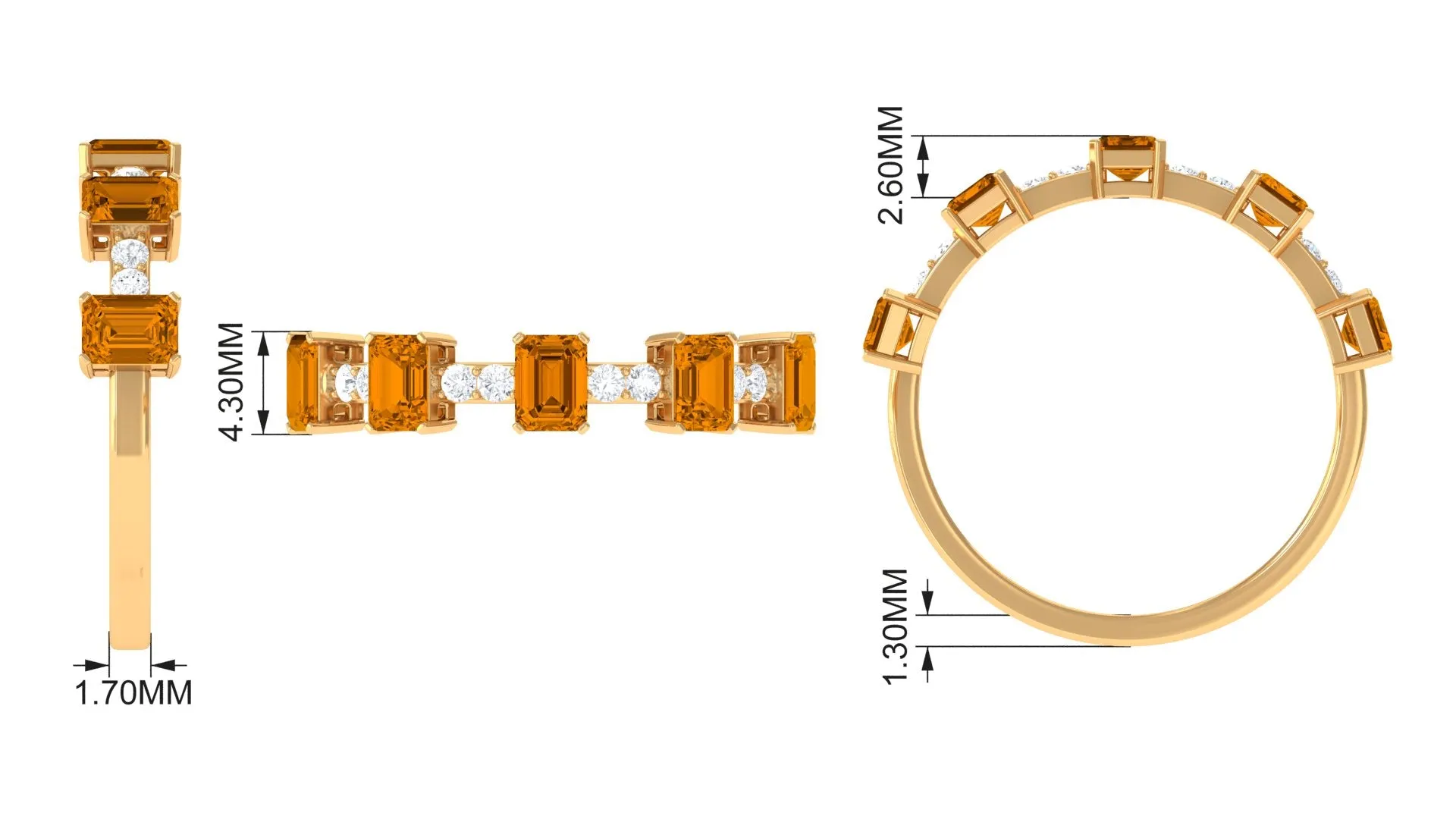 Genuine Citrine and Diamond Semi Eternity Ring in Prong Setting