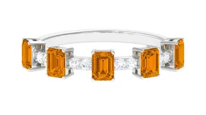 Genuine Citrine and Diamond Semi Eternity Ring in Prong Setting