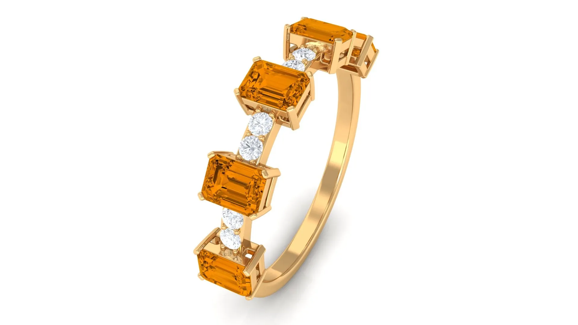 Genuine Citrine and Diamond Semi Eternity Ring in Prong Setting
