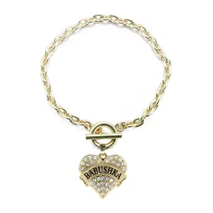 Gold Babushka Pave Heart Charm Toggle Bracelet