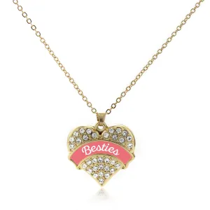 Gold Coral Besties Pave Heart Charm Classic Necklace