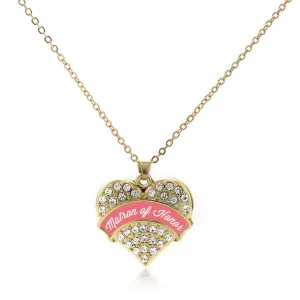 Gold Coral Matron of Honor Pave Heart Charm Classic Necklace