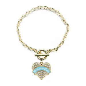Gold Light Blue Mom of the Bride Pave Heart Charm Toggle Bracelet