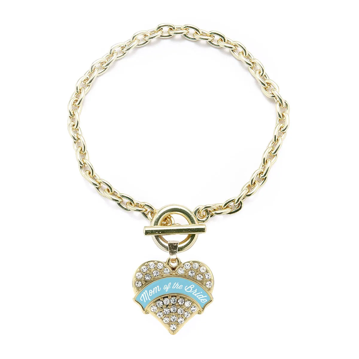 Gold Light Blue Mom of the Bride Pave Heart Charm Toggle Bracelet