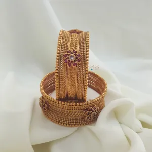 Gold look alike Floral Broad Bangle