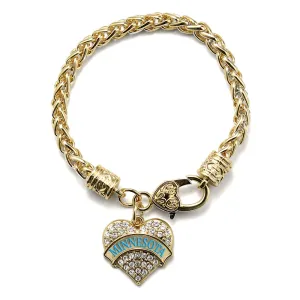 Gold Minnesota Pave Heart Charm Braided Bracelet