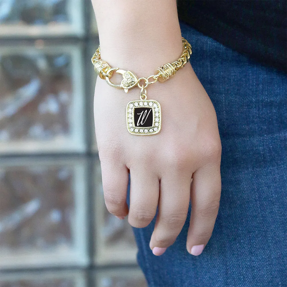 Gold My Script Initials - Letter W Square Charm Braided Bracelet