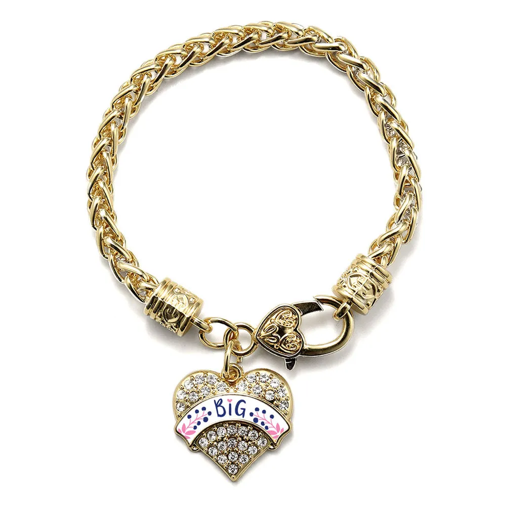 Gold Navy Blue and Rose Big Pave Heart Charm Braided Bracelet
