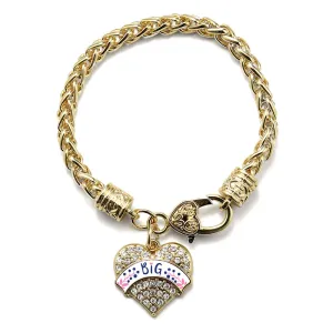 Gold Navy Blue and Rose Big Pave Heart Charm Braided Bracelet