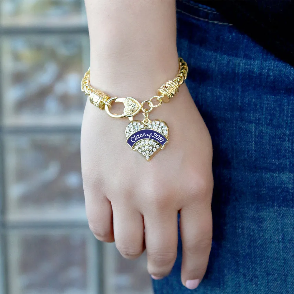 Gold Navy Blue Class of 2016 Pave Heart Charm Braided Bracelet