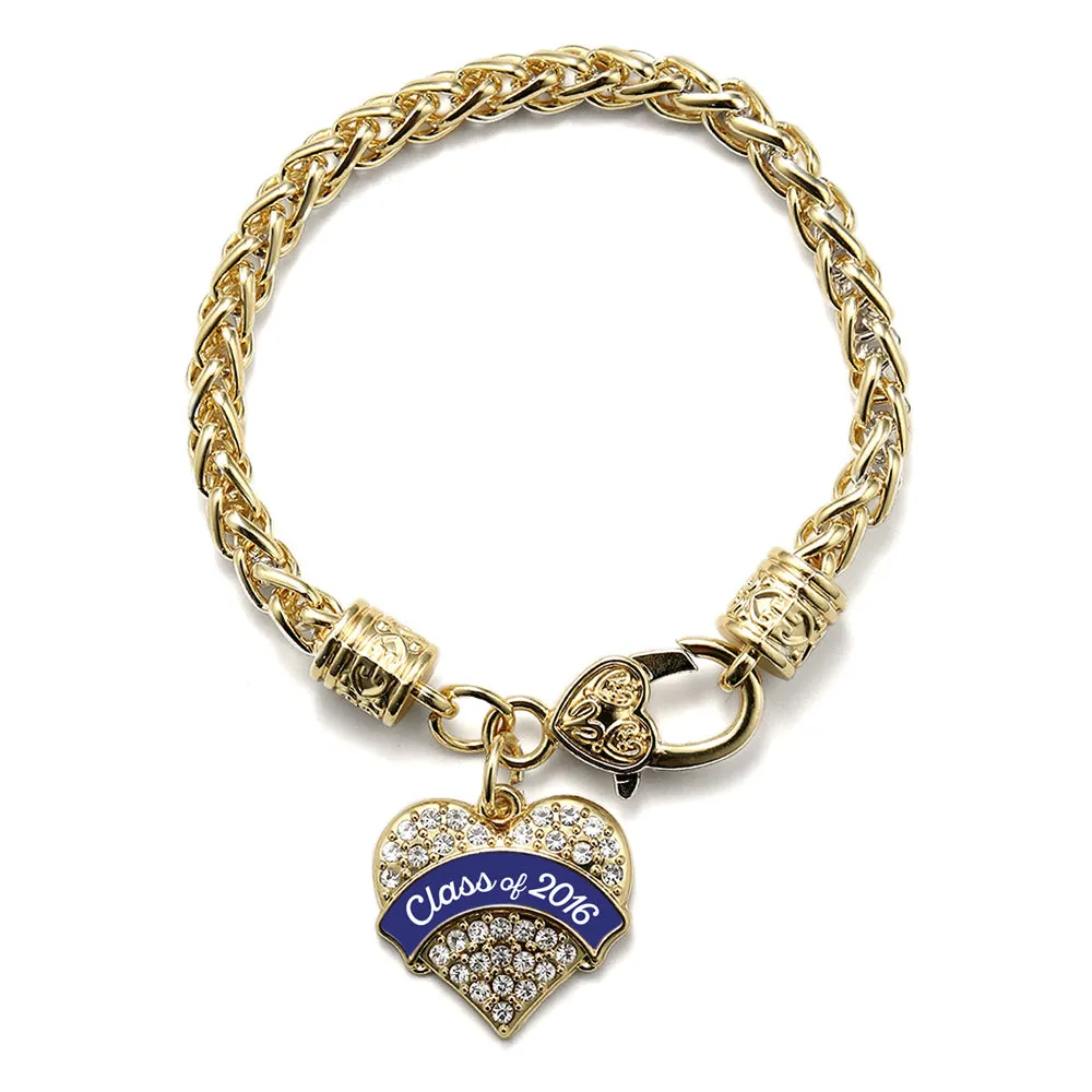 Gold Navy Blue Class of 2016 Pave Heart Charm Braided Bracelet