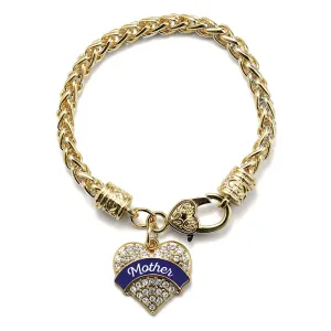 Gold Navy Blue Mother Pave Heart Charm Braided Bracelet