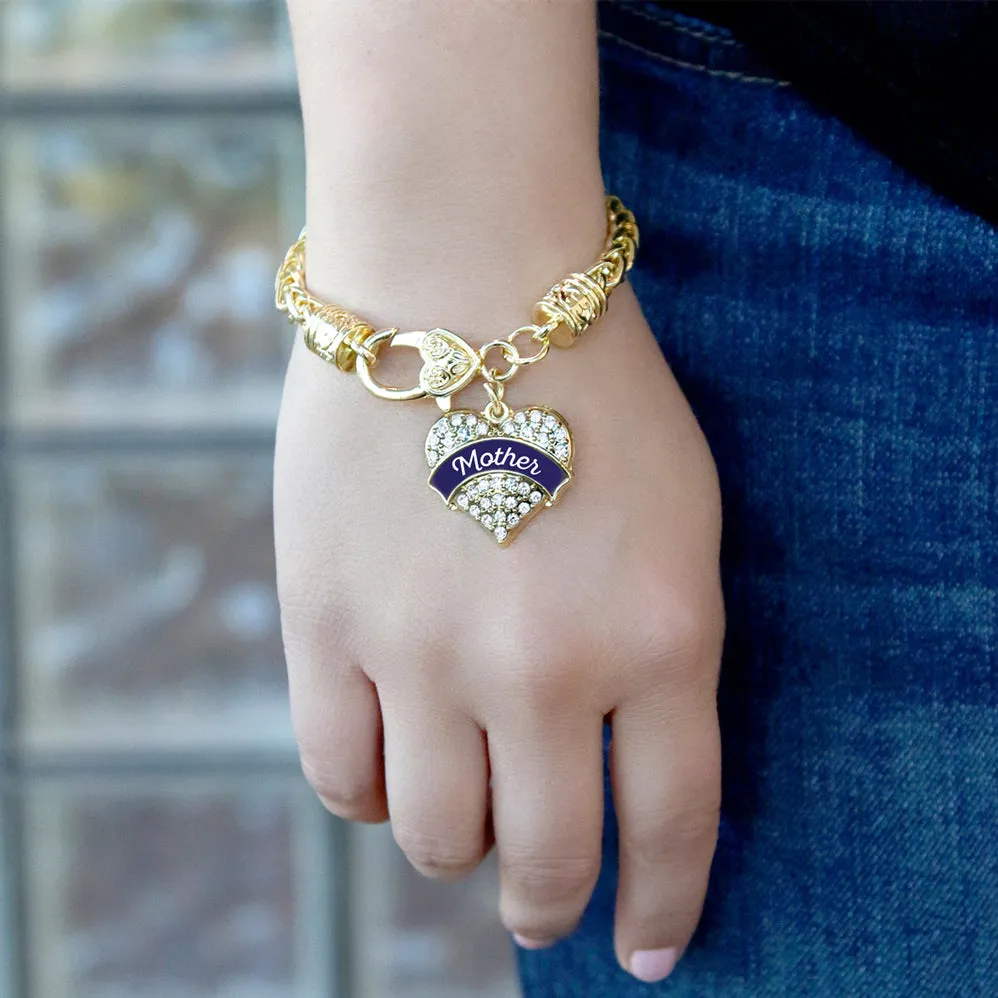 Gold Navy Blue Mother Pave Heart Charm Braided Bracelet
