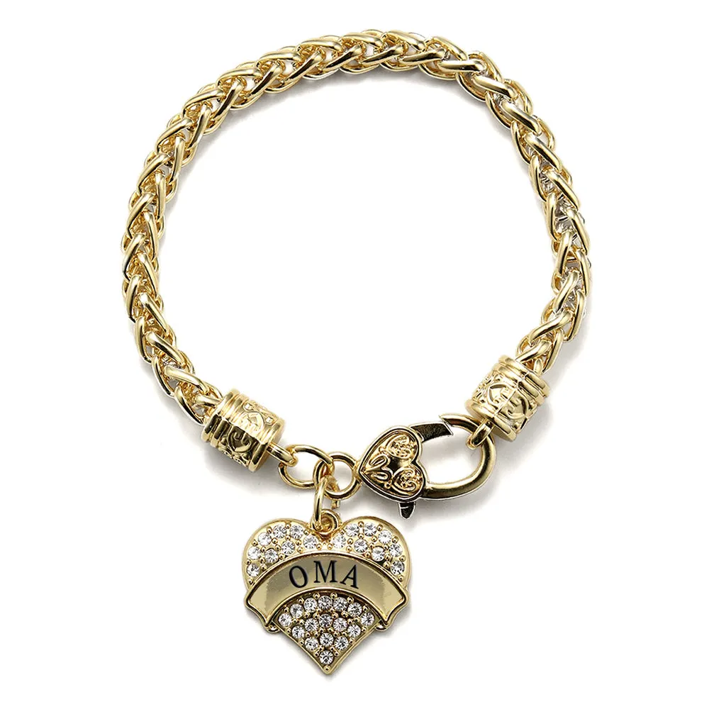 Gold Oma Pave Heart Charm Braided Bracelet