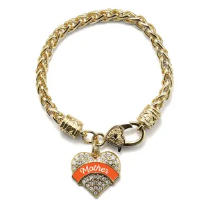 Gold Orange Mother Pave Heart Charm Braided Bracelet