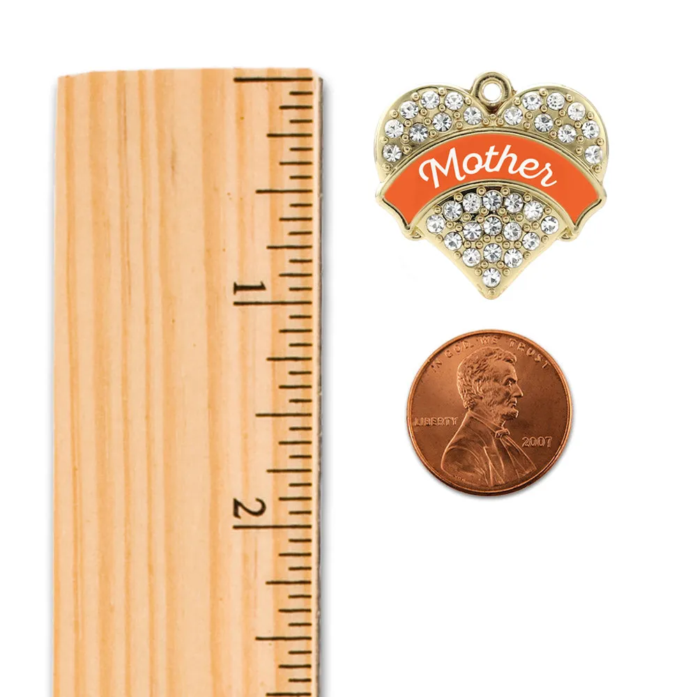 Gold Orange Mother Pave Heart Charm Toggle Bracelet