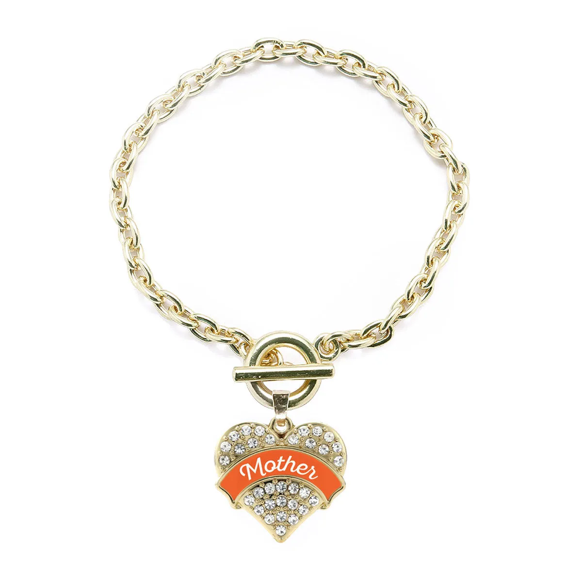 Gold Orange Mother Pave Heart Charm Toggle Bracelet