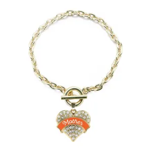Gold Orange Mother Pave Heart Charm Toggle Bracelet