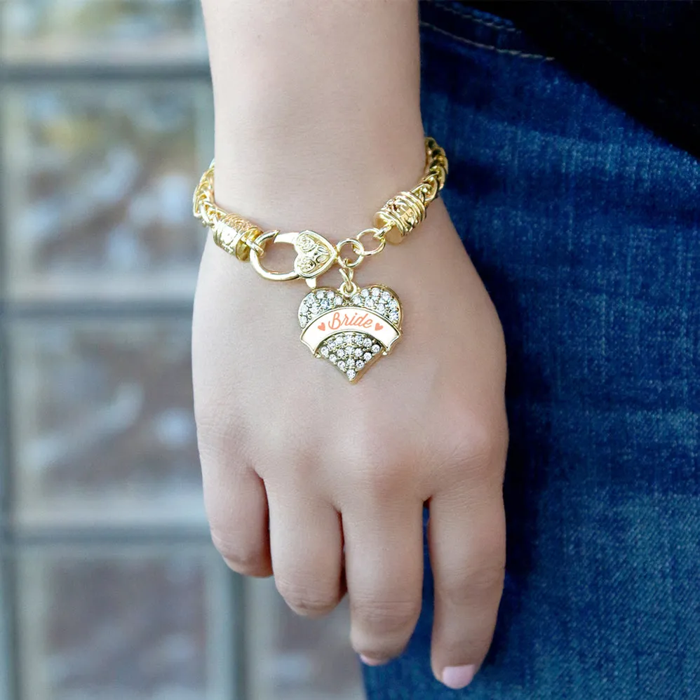 Gold Peach Bride Pave Heart Charm Braided Bracelet