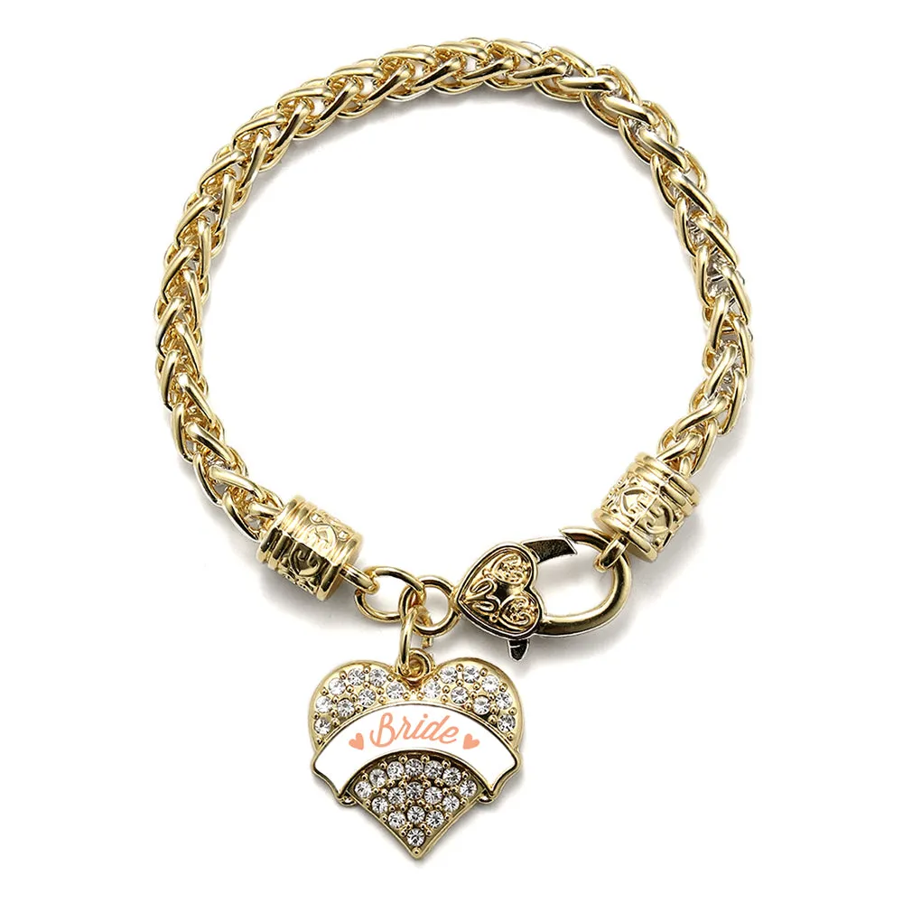 Gold Peach Bride Pave Heart Charm Braided Bracelet