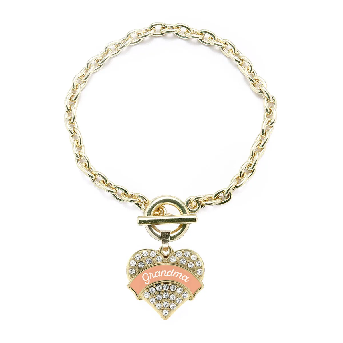 Gold Peach Grandma Pave Heart Charm Toggle Bracelet