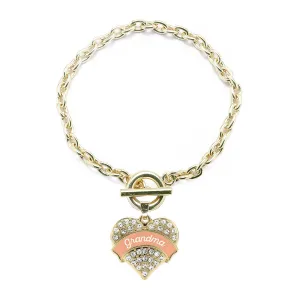 Gold Peach Grandma Pave Heart Charm Toggle Bracelet
