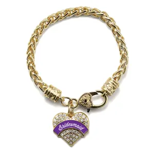 Gold Purple Bridesmaid Pave Heart Charm Braided Bracelet