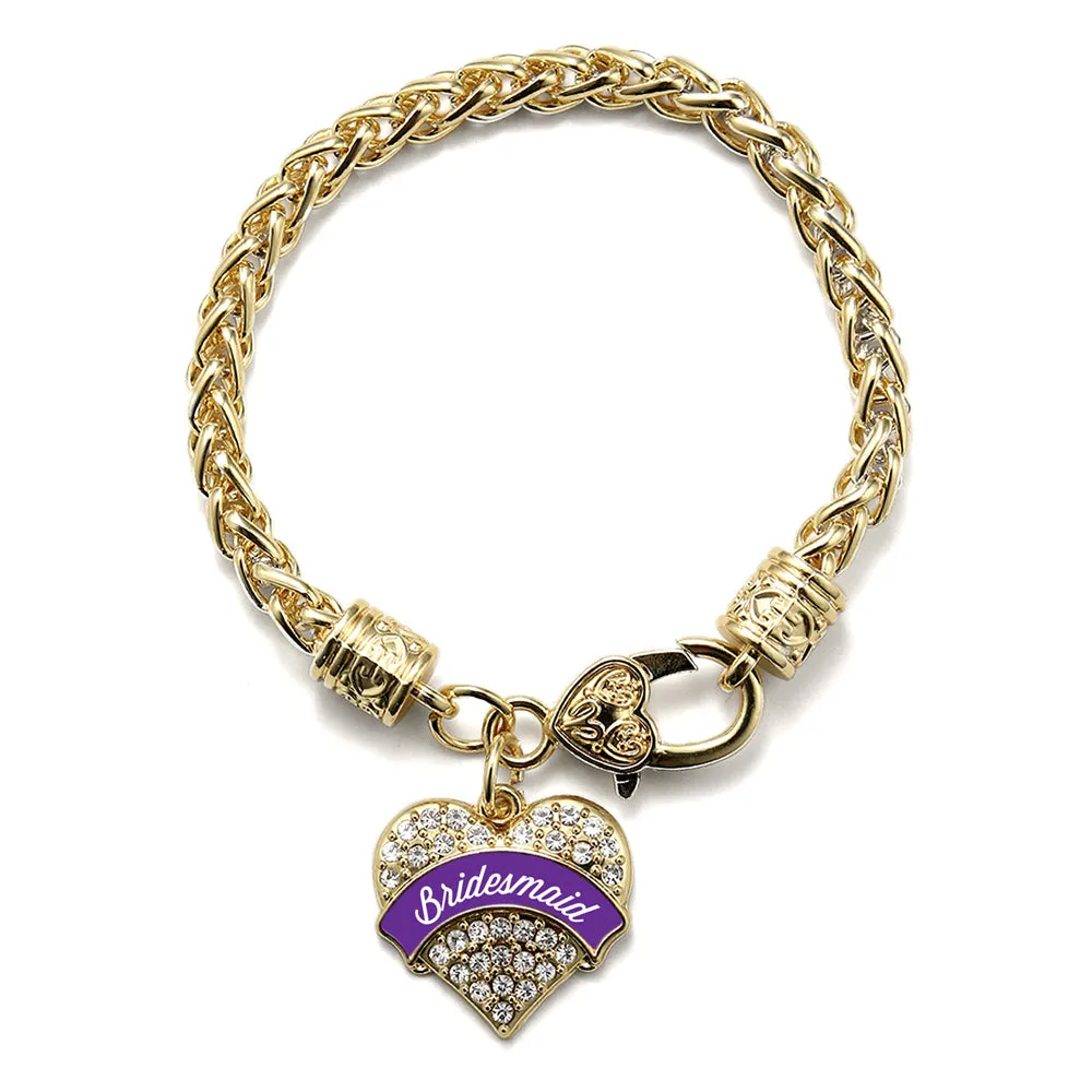 Gold Purple Bridesmaid Pave Heart Charm Braided Bracelet