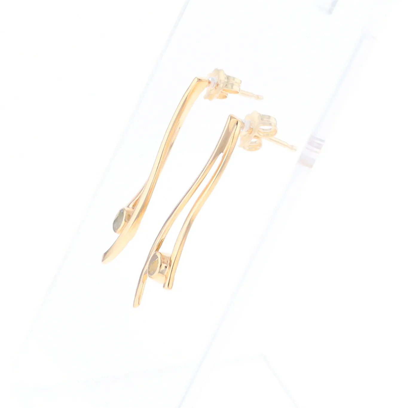 Gold Quartz Round Double Curved Bar Earrings - G2