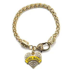 Gold Yellow Girl Boss Pave Heart Charm Braided Bracelet