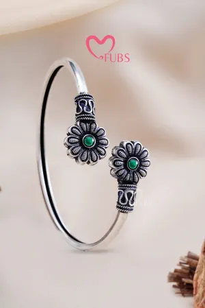 Green Stone Studded Oxidized Cuff Bracelet