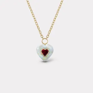 Heart Shaped Rubellite in Australian Opal Small Lollipop Pendant