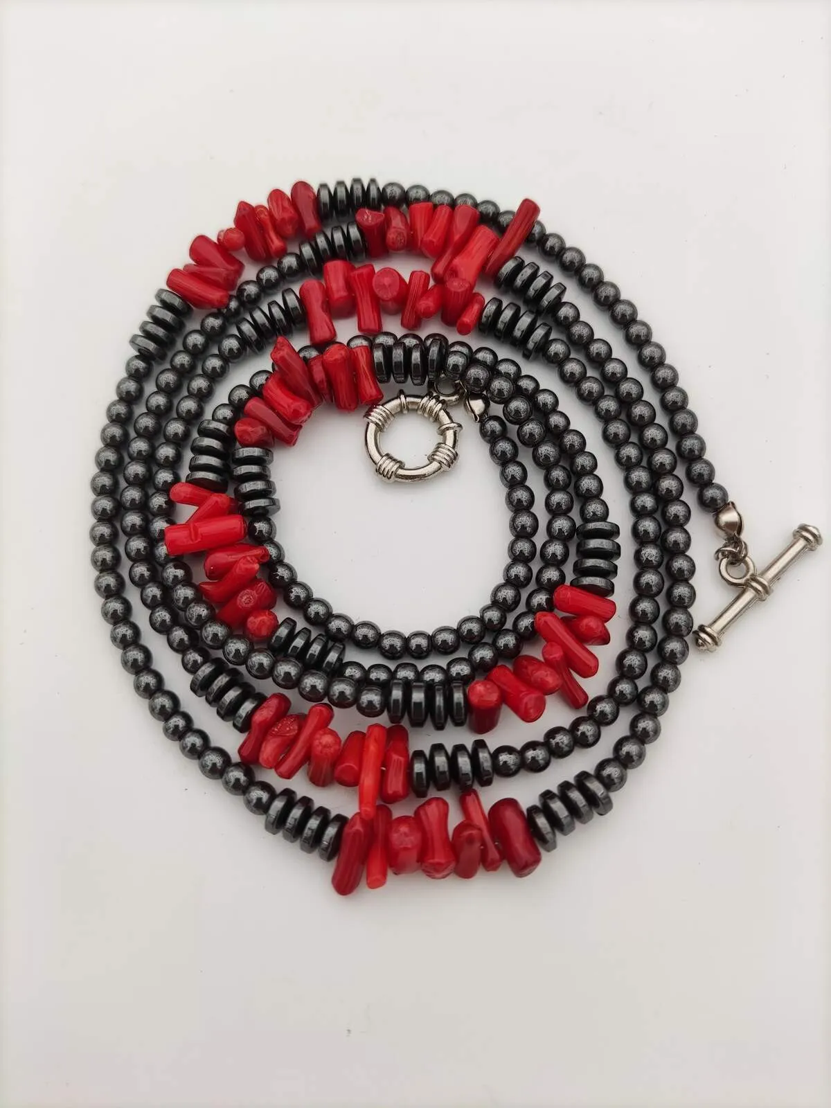 Hematite Coral Sailor Lock Evil Eye and Healing Necklace