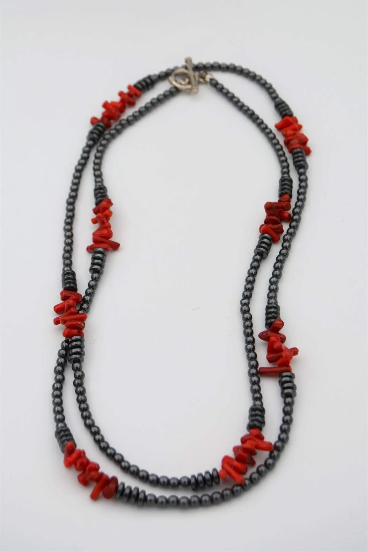Hematite Coral Sailor Lock Evil Eye and Healing Necklace