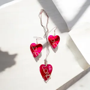 Hot Pink Acrylic Heart Necklace and Earring Set
