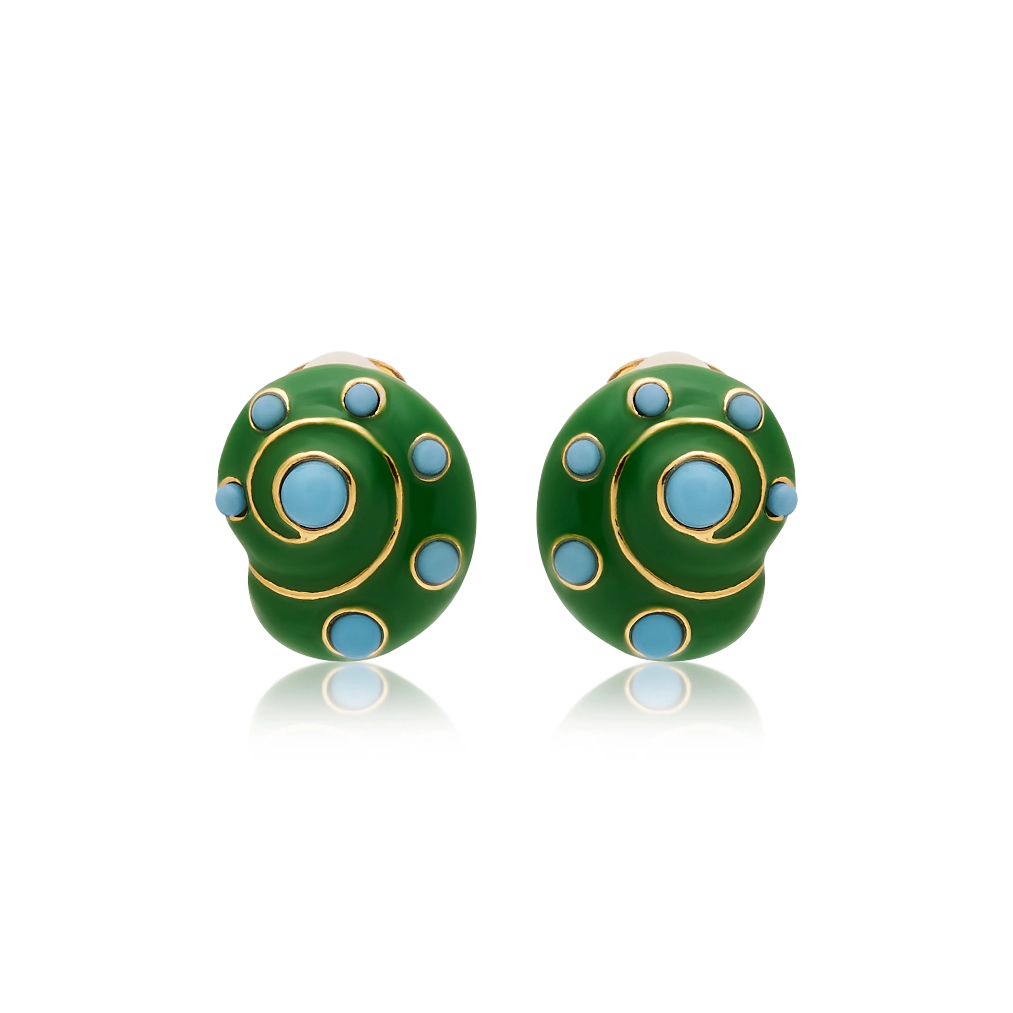 Jade & Turquoise Snail Pierced Earrings