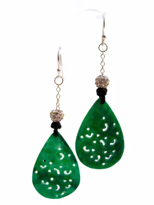 Jade, Crystal Pave Beads, Hook Earrings