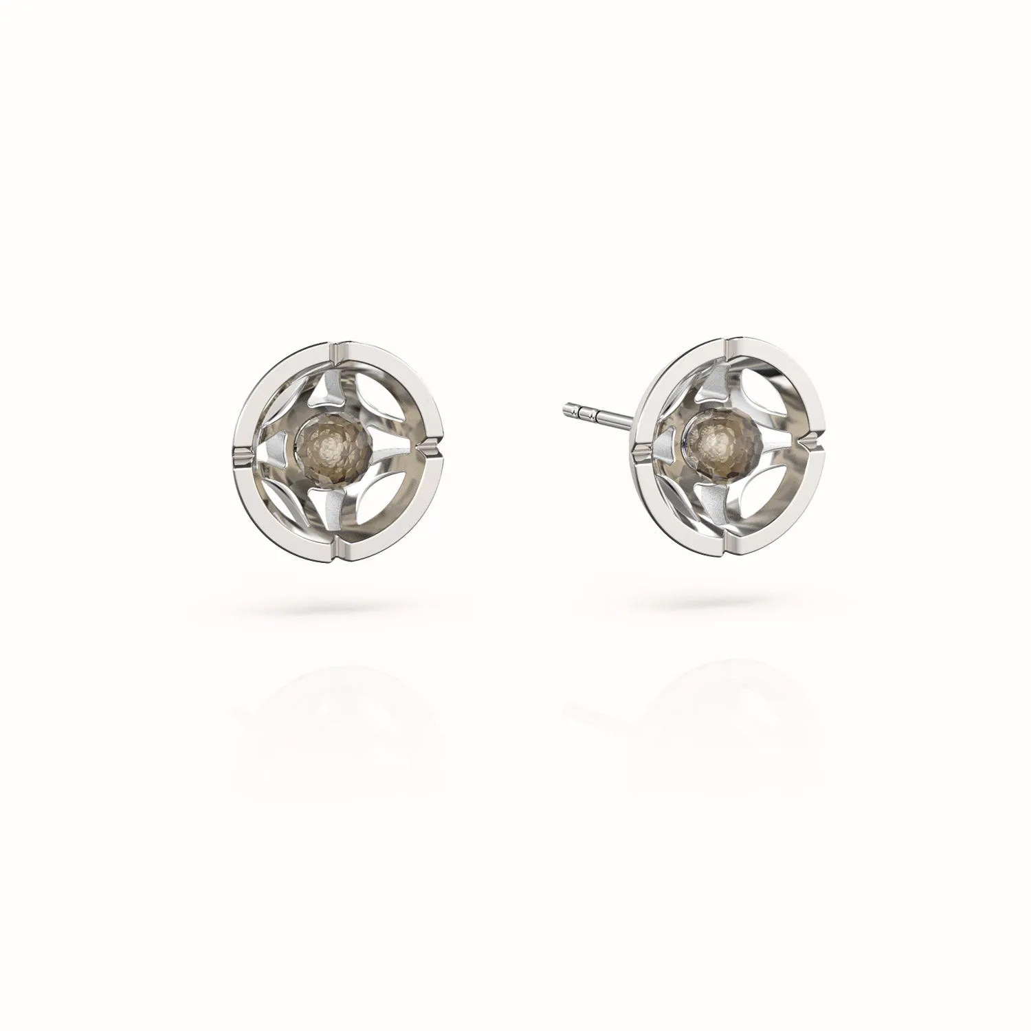 Jalan Besar Small Stud Earrings - Sterling Silver - Smoky Quartz