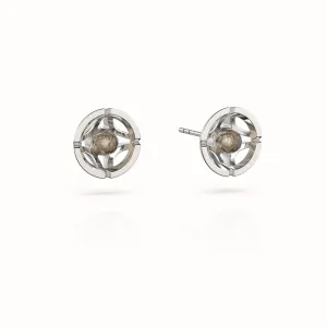 Jalan Besar Small Stud Earrings - Sterling Silver - Smoky Quartz