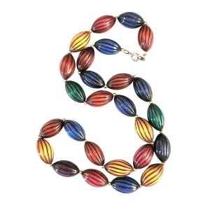 Jewel-Toned Ribbed Beaded Necklace
