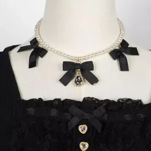 Jirai Kei Bowknots Rhinestone Beaded Necklace