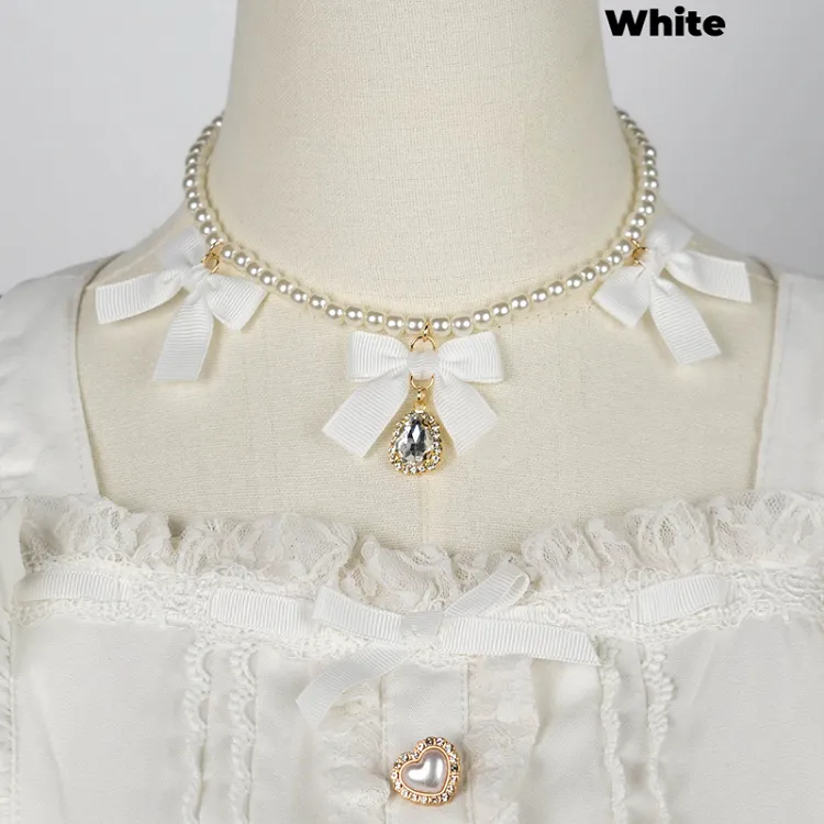 Jirai Kei Bowknots Rhinestone Beaded Necklace