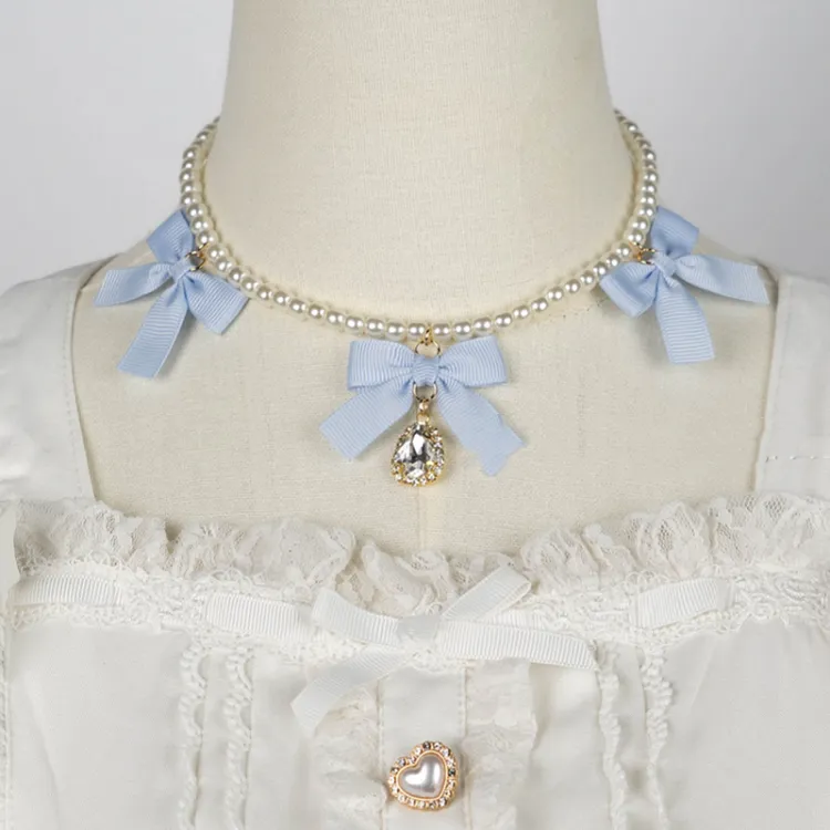 Jirai Kei Bowknots Rhinestone Beaded Necklace