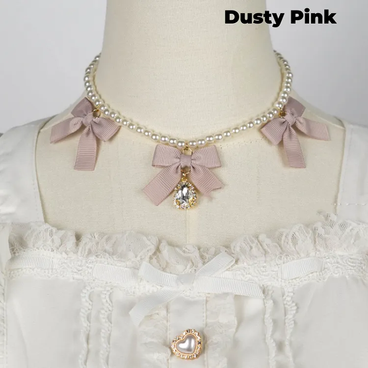 Jirai Kei Bowknots Rhinestone Beaded Necklace