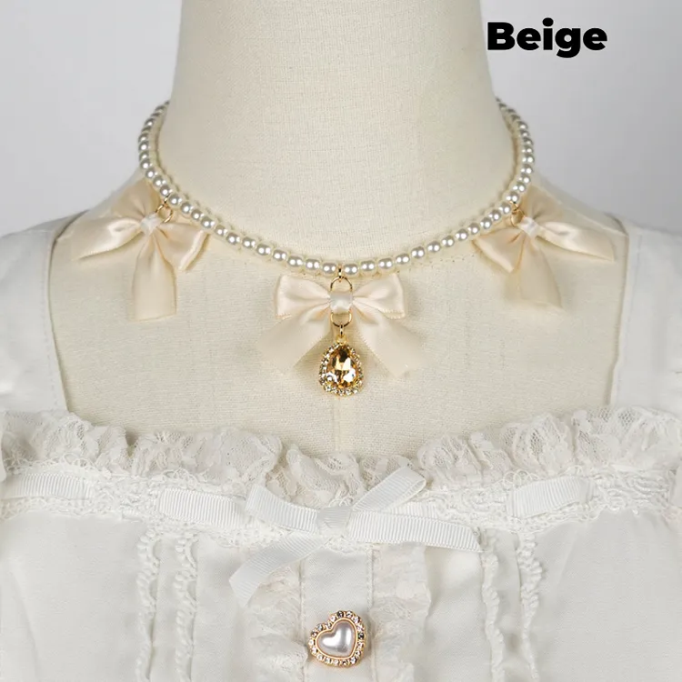 Jirai Kei Bowknots Rhinestone Beaded Necklace