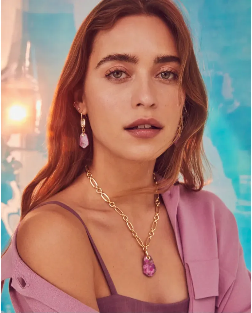 Kendra Scott Ashlyn Multi Stone Drop Earrings - Gold Magenta Mix