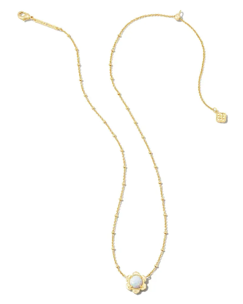 Kendra Scott Susie Gold Short Pendant Necklace in Bright White Kyocera Opal